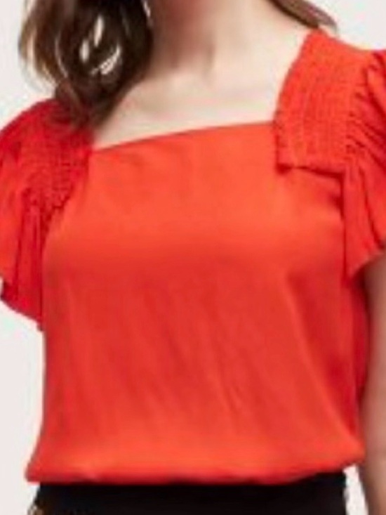 Anthropologie Tops - Anthropologie Women's Square Neck Short Sleeve Top in Bright Orange